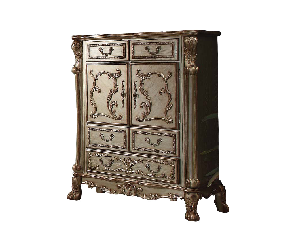 Homeroots 20" X 43" X 55" Gold Patina Bone Wood Poly Resin Chest  Solid Wood 347058