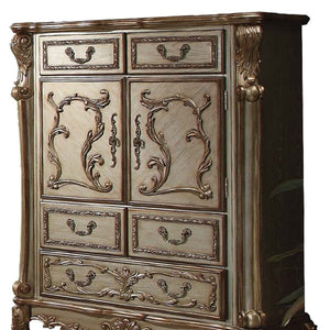 HomeRoots 20" Gold Patina Bone Wood Chest with 5 Felt-Lined Drawers & French-Inspired Design for Elegant Storage 347058