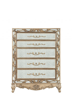 Homeroots 19" X 42" X 56" Antique Gold Wood Mirror Chest  Solid Wood 347062