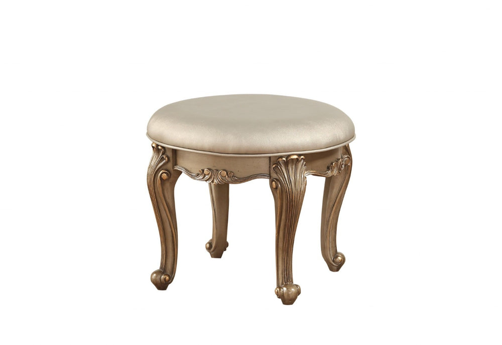 HomeRoots 18" Champagne Solid Wood Backless Bar Chair - Elegant Minimalist Design for Kitchen & Dining Spaces 347065