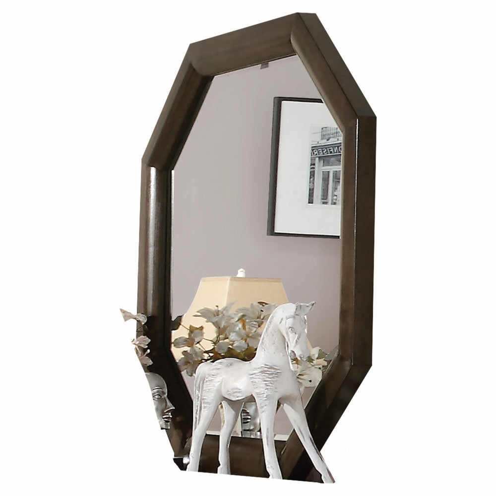 Homeroots Tobacco Wood Finish Octagonal Frame Wall Mirror  Wood 347068