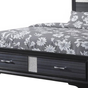 HomeRoots Black Faux Crystal Bling King Bed Frame with Two Drawers for Elegant Storage & Contemporary Style 347070