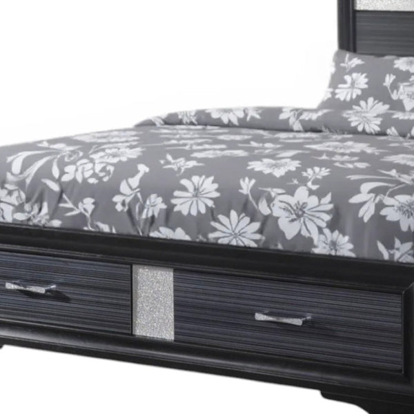 HomeRoots Black Faux Crystal Bling King Bed Frame with Two Drawers for Elegant Storage & Contemporary Style 347070