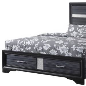 HomeRoots Black Faux Crystal Bling King Bed Frame with Two Drawers for Elegant Storage & Contemporary Style 347070