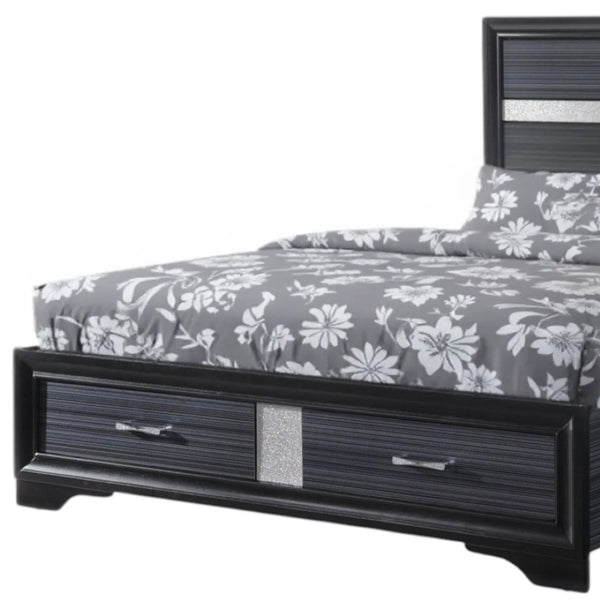 HomeRoots Black Faux Crystal Bling King Bed Frame with Two Drawers for Elegant Storage & Contemporary Style 347070