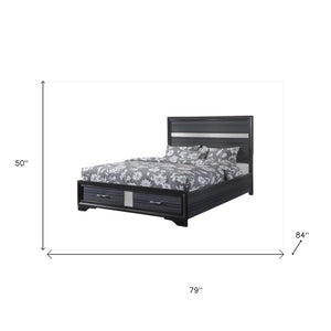 HomeRoots Black Faux Crystal Bling King Bed Frame with Two Drawers for Elegant Storage & Contemporary Style 347070
