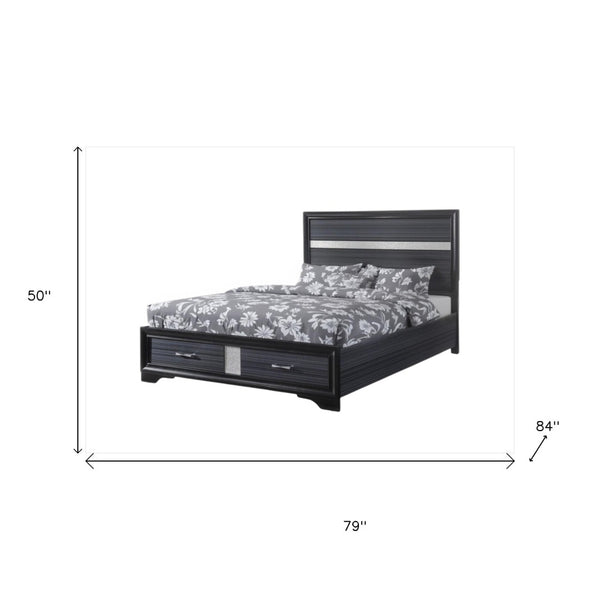 HomeRoots Black Faux Crystal Bling King Bed Frame with Two Drawers for Elegant Storage & Contemporary Style 347070