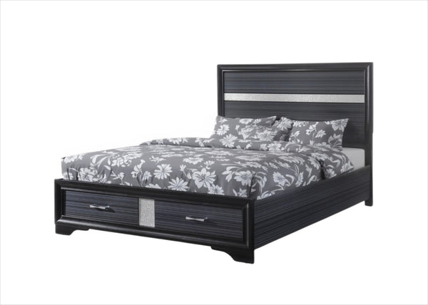 HomeRoots Black Faux Crystal Bling King Bed Frame with Two Drawers for Elegant Storage & Contemporary Style 347070