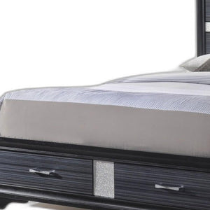 HomeRoots Black Queen Platform Bed Frame with Two Storage Drawers & Glam Faux-Crystal Insets for Modern Style 347071