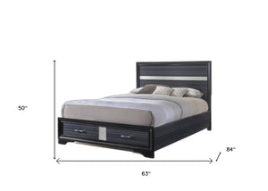 HomeRoots Black Queen Platform Bed Frame with Two Storage Drawers & Glam Faux-Crystal Insets for Modern Style 347071