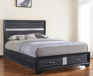HomeRoots Black Queen Platform Bed Frame with Two Storage Drawers & Glam Faux-Crystal Insets for Modern Style 347071