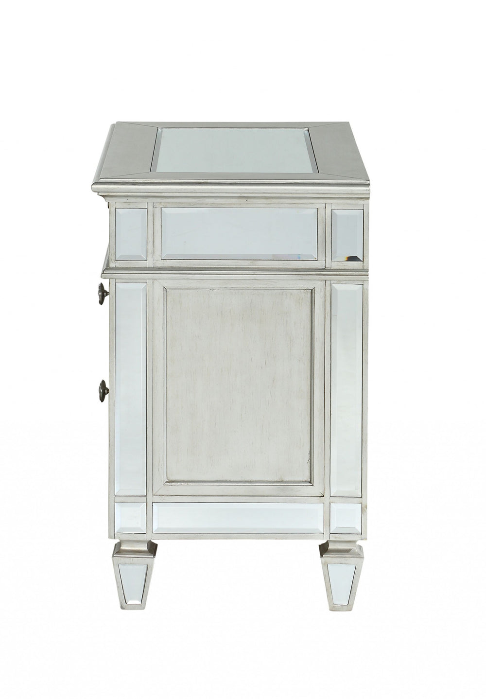 Homeroots 31" Silver Two Drawers Solid Wood Mirrored Nightstand   347077