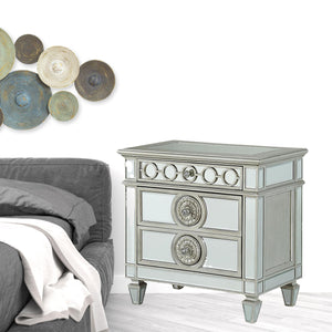 Homeroots 31" Silver Two Drawers Solid Wood Mirrored Nightstand   347077