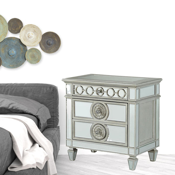 Homeroots 31" Silver Two Drawers Solid Wood Mirrored Nightstand   347077