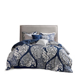 Madison Park Vienna Transitional 7 Piece Cotton Printed Comforter Set MP10-3831 Indigo