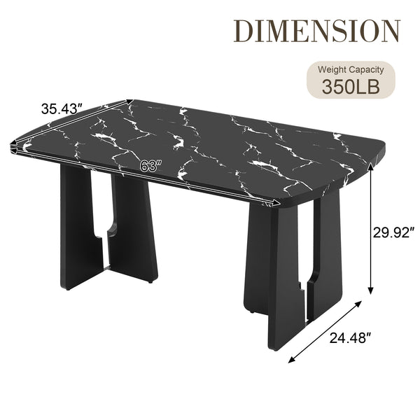 English Elm 63" Modern Faux Marble Dining Table with Geometric Rubberwood Legs, Durable 350lb Capacity, Easy Assembly Black N752P317333B