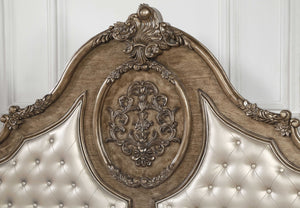 HomeRoots Queen Tufted Bronze Upholstered Faux Leather Bed with Nailhead Trim for Timeless Elegance and Comfort Queen 347087