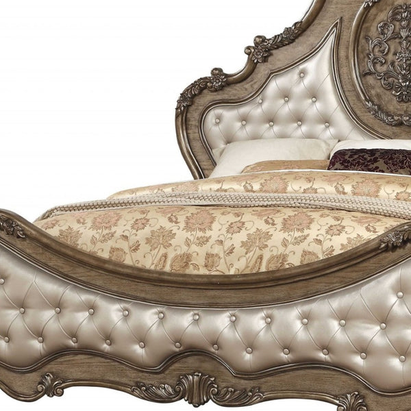 HomeRoots Queen Tufted Bronze Upholstered Faux Leather Bed with Nailhead Trim for Timeless Elegance and Comfort Queen 347087