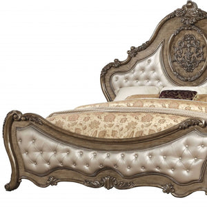 HomeRoots Queen Tufted Bronze Upholstered Faux Leather Bed with Nailhead Trim for Timeless Elegance and Comfort Queen 347087