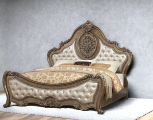 HomeRoots Queen Tufted Bronze Upholstered Faux Leather Bed with Nailhead Trim for Timeless Elegance and Comfort Queen 347087