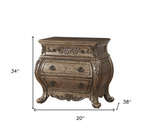 Homeroots 34" Champagne Novelty Three Drawers Solid Wood Nightstand   347088