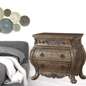 Homeroots 34" Champagne Novelty Three Drawers Solid Wood Nightstand   347088