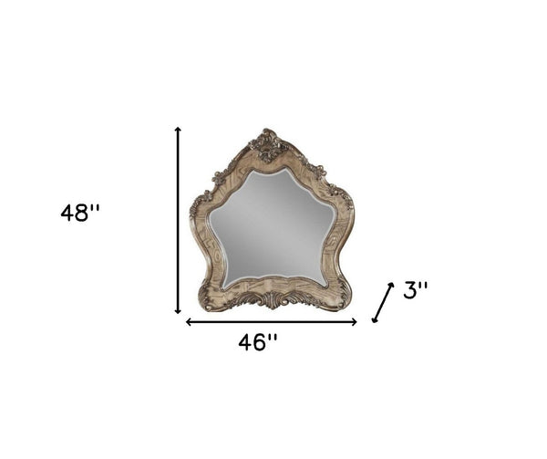 HomeRoots 48" Oak Framed Dresser Mirror - Vintage Elegance with Premium Glass, Beveled Edge & Easy Mounting 347089