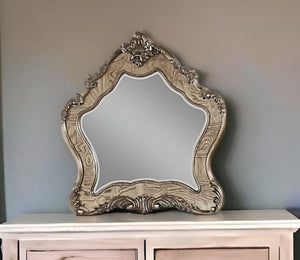 HomeRoots 48" Oak Framed Dresser Mirror - Vintage Elegance with Premium Glass, Beveled Edge & Easy Mounting 347089