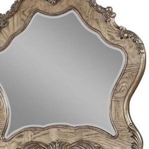 HomeRoots 48" Oak Framed Dresser Mirror - Vintage Elegance with Premium Glass, Beveled Edge & Easy Mounting 347089