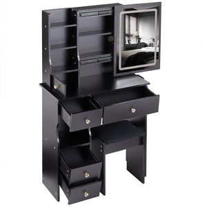 English Elm 29.2" Compact Desktop Vanity Set With Touch-Control Led Mirror, Usb Ports, Stool & Hair Dryer Holder W936P202460