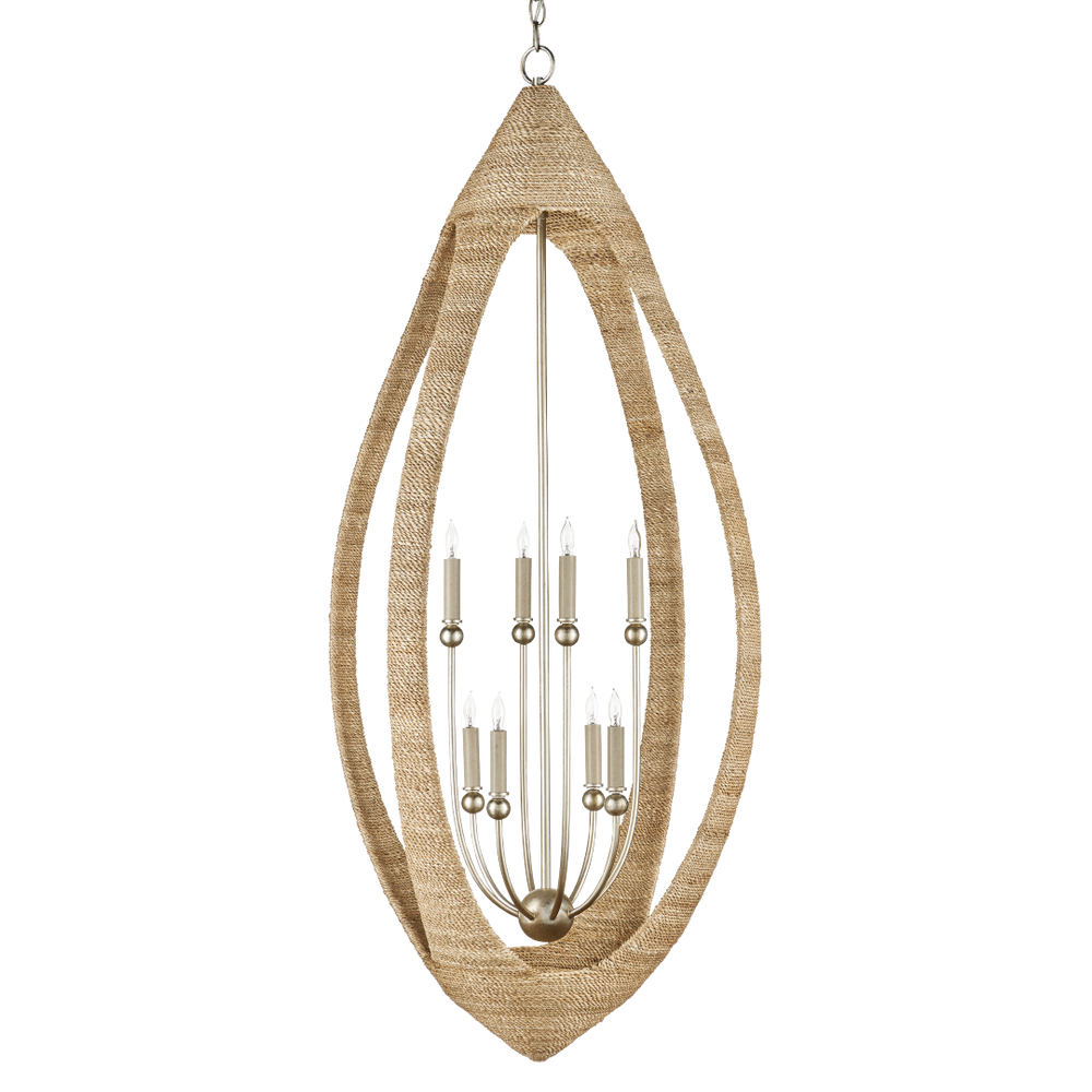 Menorca Chandelier: Artisan-Crafted Abaca Rope Design with Contemporary Silver Leaf Finish, 33.75" Height