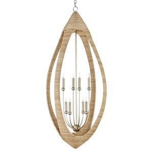 Menorca Chandelier: Artisan-Crafted Abaca Rope Design with Contemporary Silver Leaf Finish, 33.75" Height