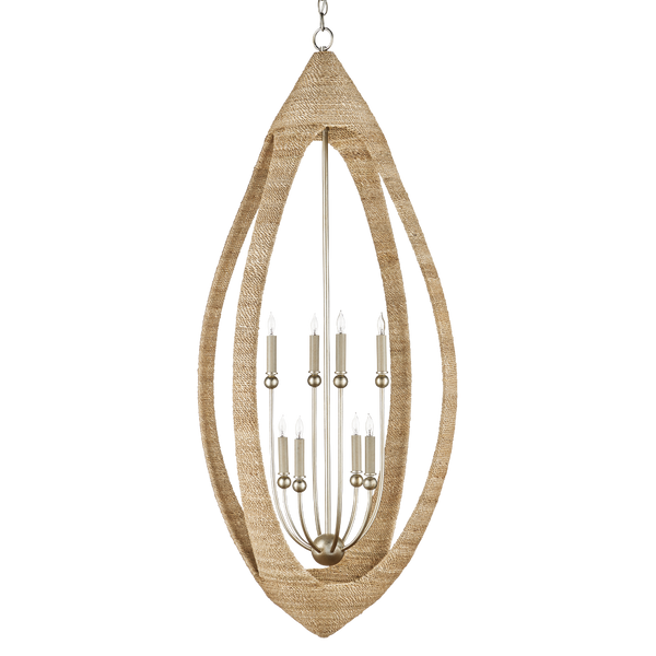 Menorca Chandelier: Artisan-Crafted Abaca Rope Design with Contemporary Silver Leaf Finish, 33.75" Height