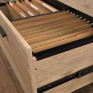 English Elm Lateral File Cabinet With Brown Oak Finish, Full-Extension Drawers For Stylish Home Office Storage B356P367877