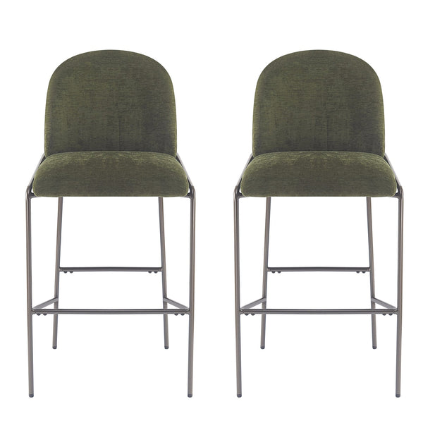English Elm Christopher Knight Home® - Galen Upholstered Metal Barstool Set of 2 with Plush Stain-Resistant Fabric, Ergonomic Modern Design Green N775P290453N