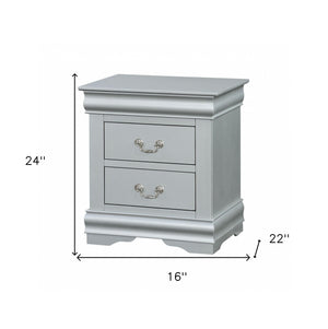 Homeroots 24" Platinum Two Drawers Nightstand Platinum  347103