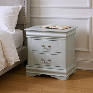HomeRoots 24" Elegant Two-Drawer Nightstand - Sleek Storage Solution for Bedroom or Living Space Décor Platinum 347103