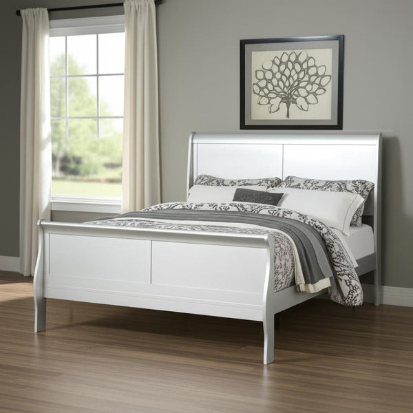 HomeRoots Silver Wood Queen Sleigh Bed Frame - Classic Design, Durable Construction, Elegant Silver Finish for Your Bedroom 347110