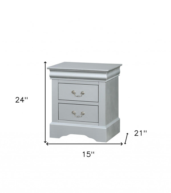 Homeroots 24" Platinum Two Drawers Nightstand Platinum  347111