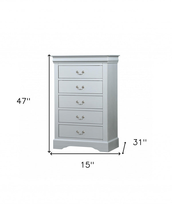 Homeroots 15" White Solid Wood Five Drawer Lingerie Chest Platinum Solid Wood 347114