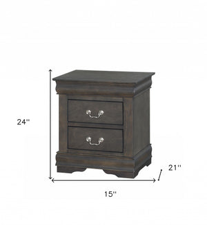 Homeroots 24" Gray Two Drawers Nightstand Dark Gray  347119