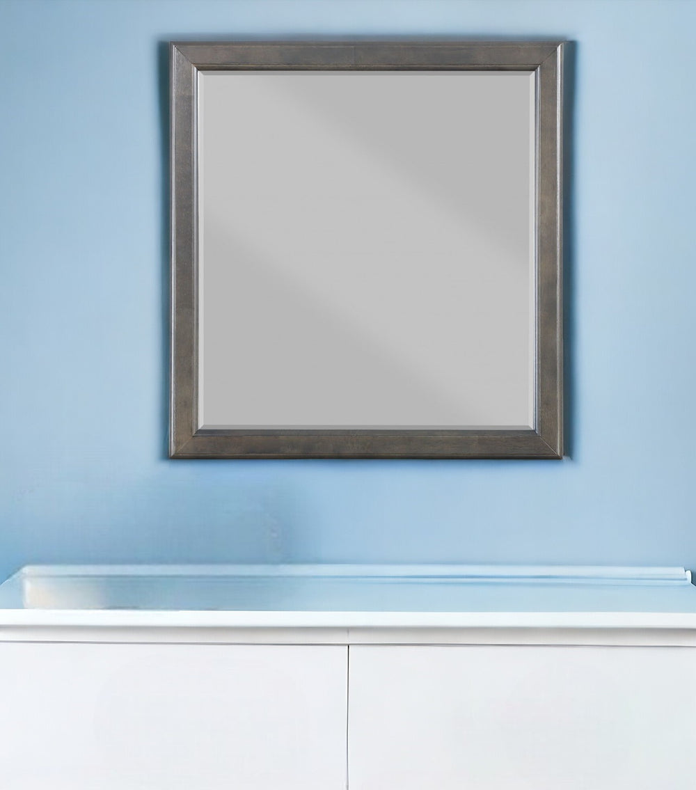 Homeroots 38" Rectangle Wall Mounted Accent Mirror Dark Gray Wood 347120