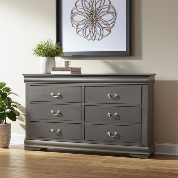 HomeRoots 15" Gray Solid Wood Double Dresser - Elegant Storage Solution with Timeless Design for Any Bedroom 6 347121