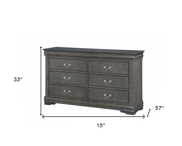 HomeRoots 15" Gray Solid Wood Double Dresser - Elegant Storage Solution with Timeless Design for Any Bedroom 6 347121