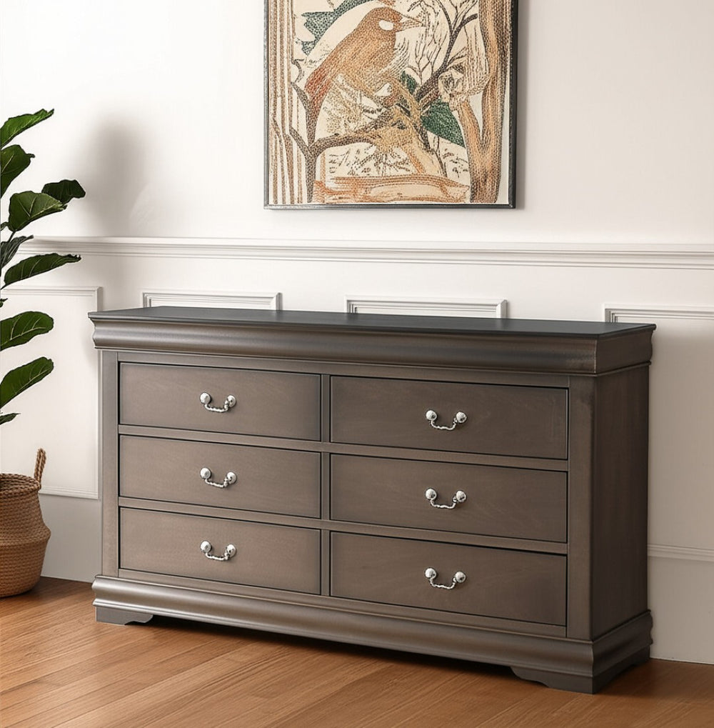 HomeRoots 15" Gray Solid Wood Double Dresser - Elegant Storage Solution with Timeless Design for Any Bedroom 6 347121