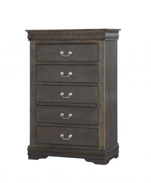 Homeroots 15" Light Brown Solid Wood Five Drawer Lingerie Chest Dark Gray Solid Wood 347122