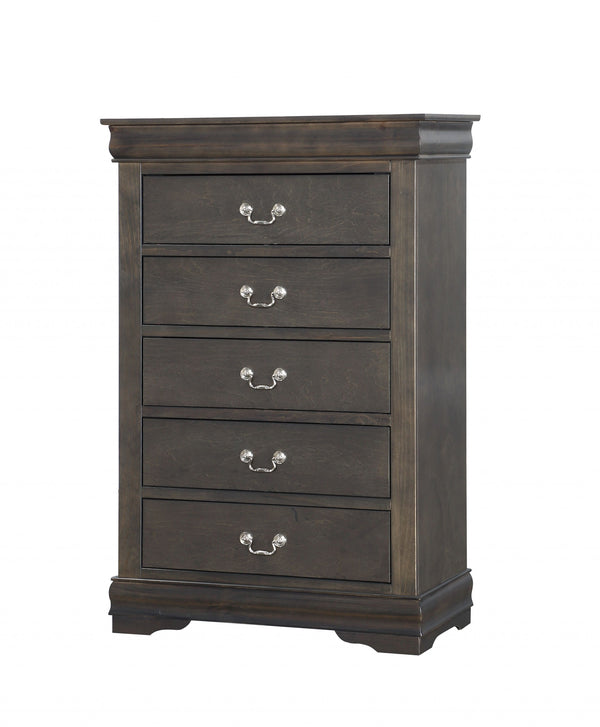 Homeroots 15" Light Brown Solid Wood Five Drawer Lingerie Chest Dark Gray Solid Wood 347122