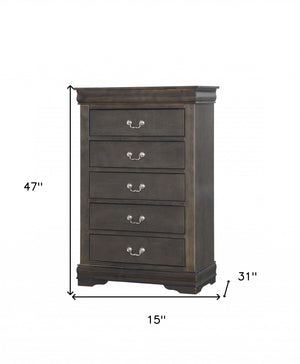 Homeroots 15" Light Brown Solid Wood Five Drawer Lingerie Chest Dark Gray Solid Wood 347122