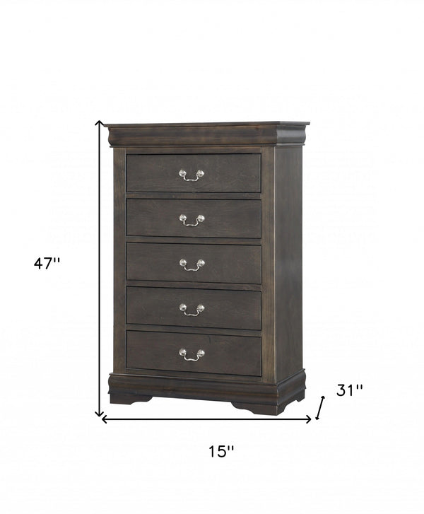 Homeroots 15" Light Brown Solid Wood Five Drawer Lingerie Chest Dark Gray Solid Wood 347122