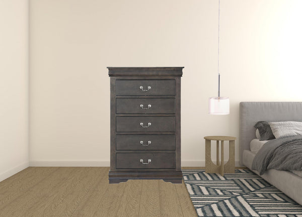 Homeroots 15" Light Brown Solid Wood Five Drawer Lingerie Chest Dark Gray Solid Wood 347122